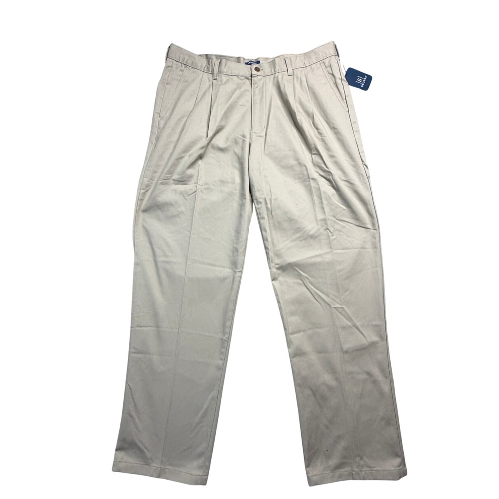 George Mens Pleated Pants Beige Khaki Classic Fit Wrinkle Resistant 38x32 NEW